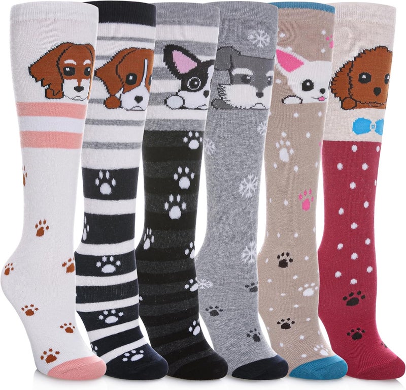 SDBING Kids Girls Knee High Socks Crazy Funny Gift Novelty Soft Cute Animal Dress Long Socks 6 Pairs - Image 1